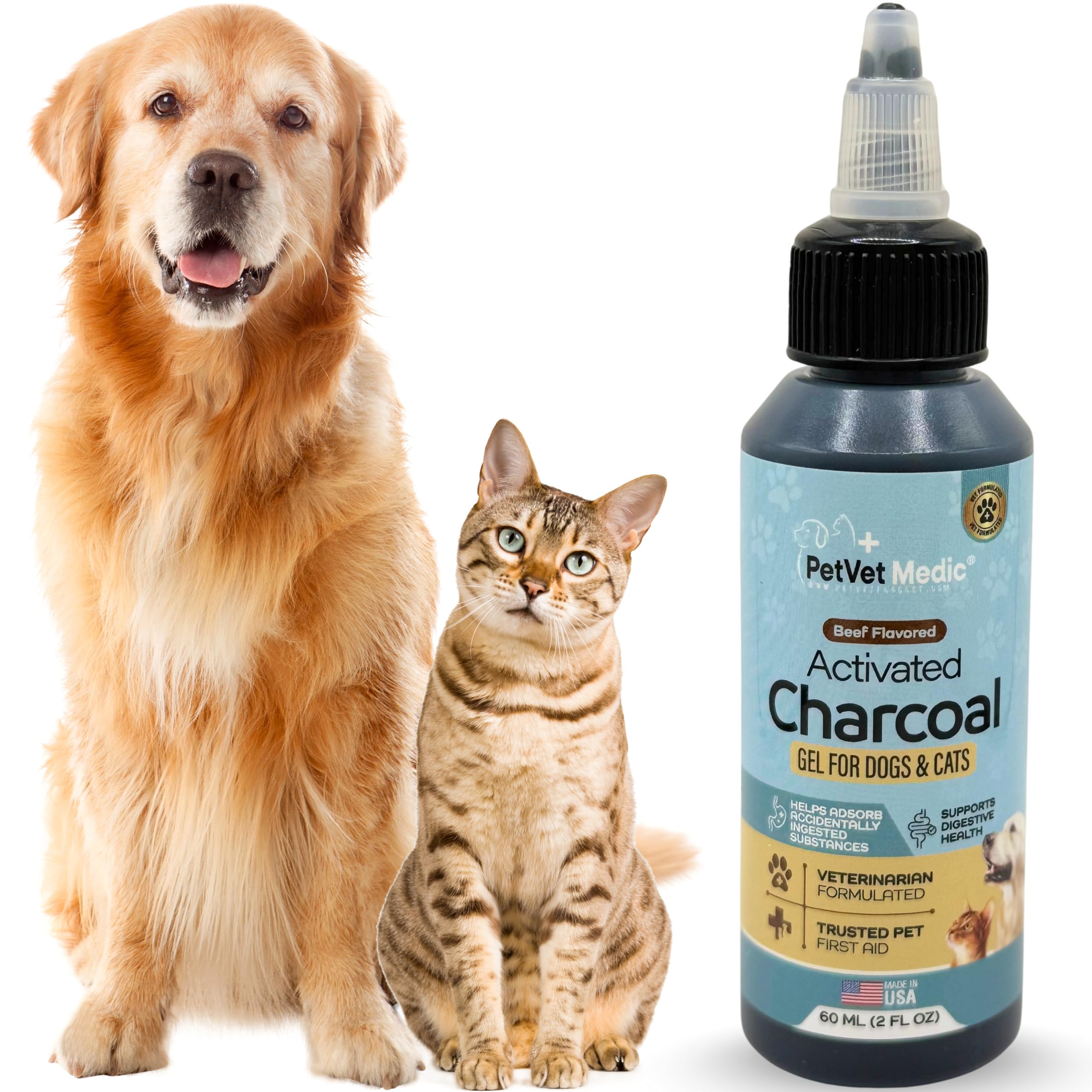 PetVet Medic beef-flavored charcoal gel packaging for daily readiness