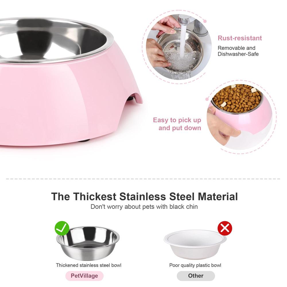Petvillage elevated feeding stand provides comfortable mealtime posture.