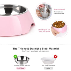 Petvillage elevated feeding stand provides comfortable mealtime posture.
