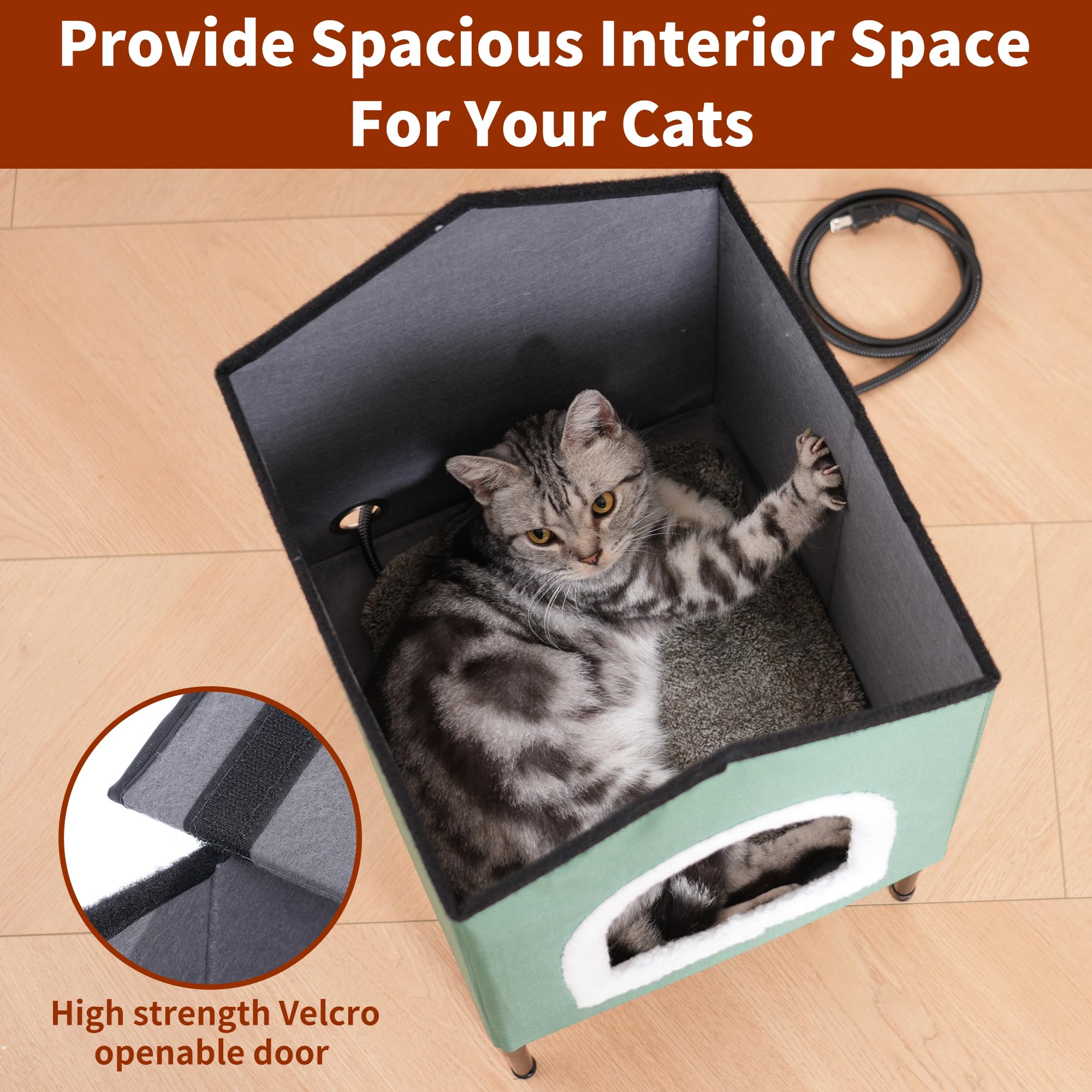 Petvolve portable heated cat house easily moves between indoors, porch, or car.