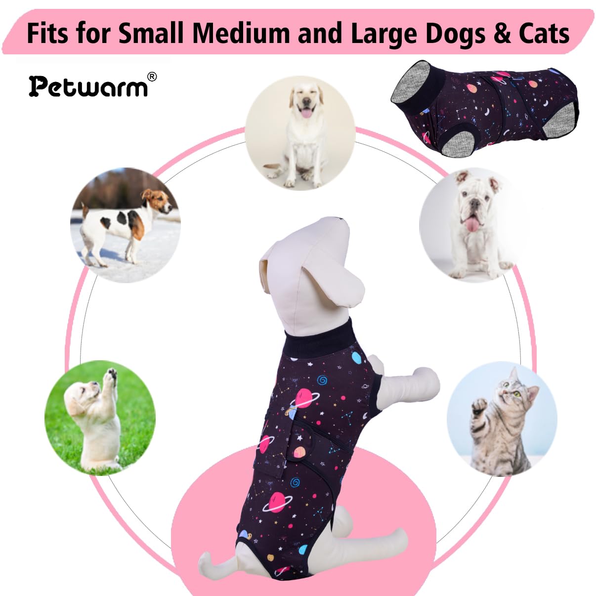 PetWarm abdomen-protection design helps prevent wounds from licking.