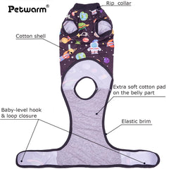 PetWarm dog neuter suit back view highlighting secure fit and lick protection