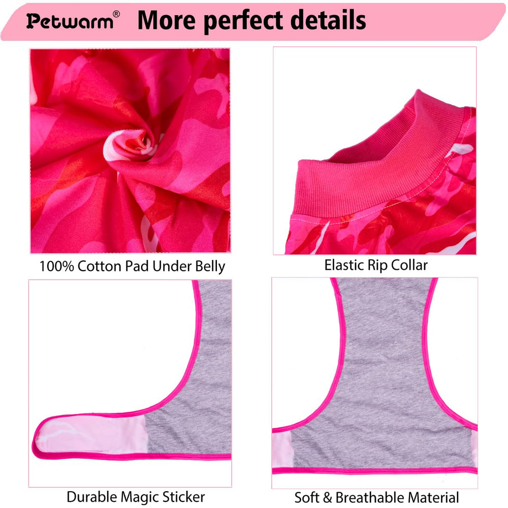 PetWarm recovery onesie fabric closeup shows soft cotton-poly blend for comfort.