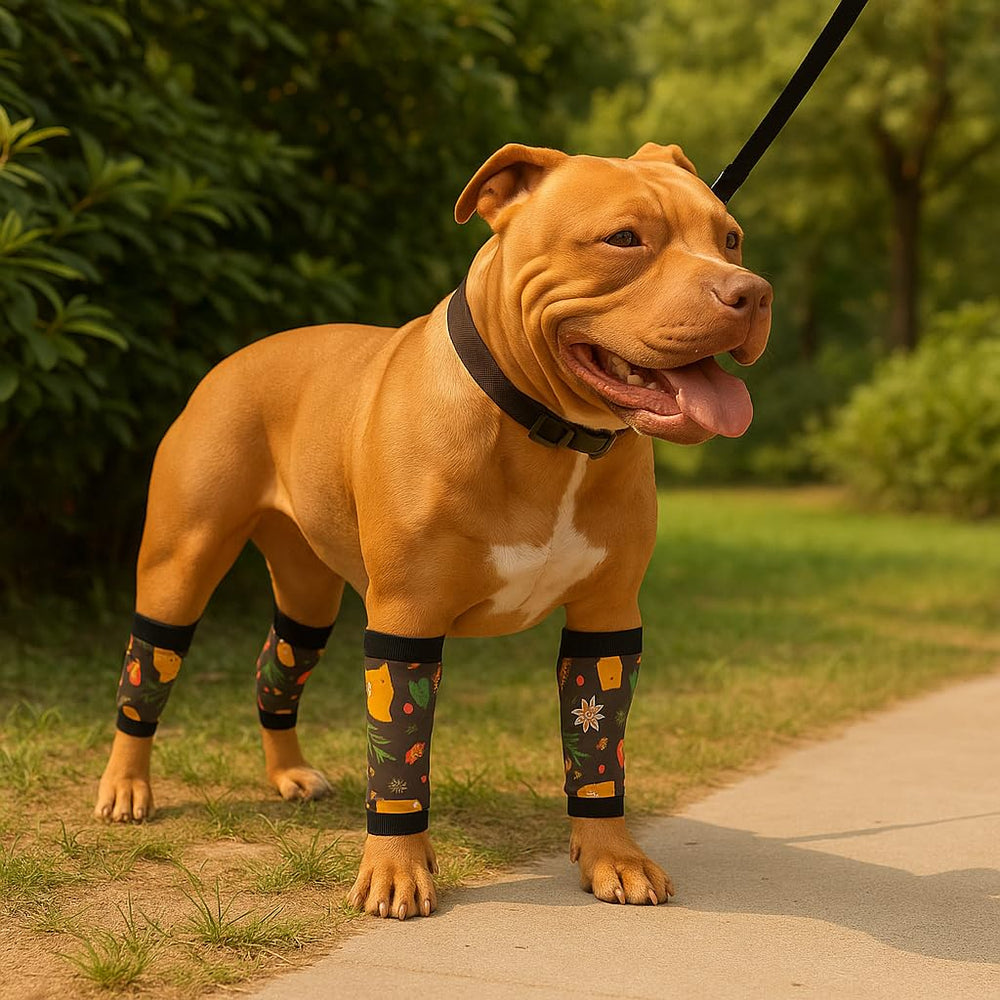 Petwarm dog recovery leg sleeves four pack display for daily recovery wear.