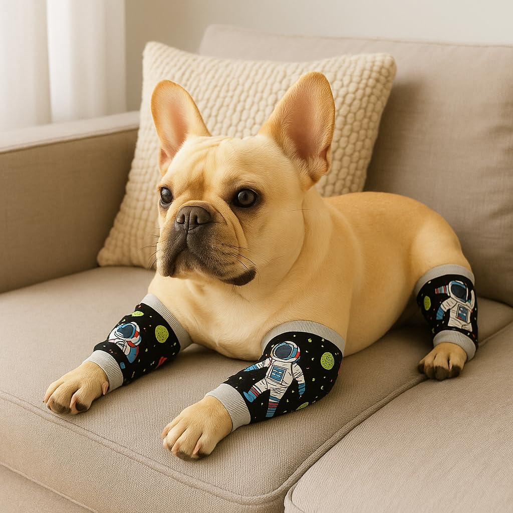 Petwarm dog recovery leg sleeves Fox Forest design grey secure fit during activity