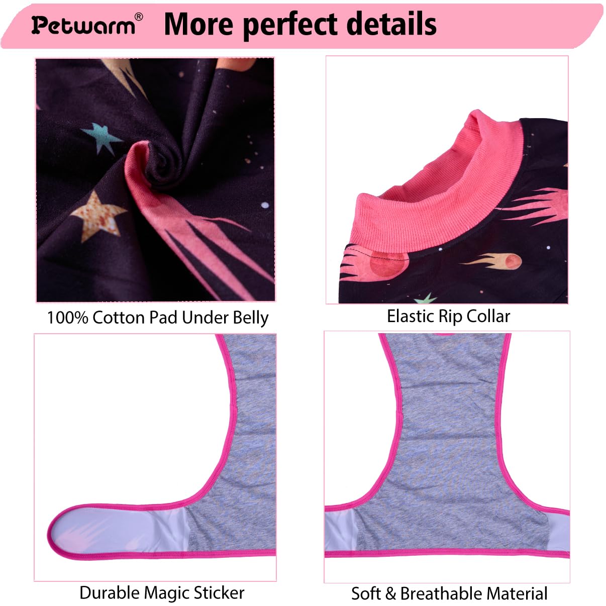 PetWarm dog galaxy orange abdomen protection highlights reduced mess after surgery