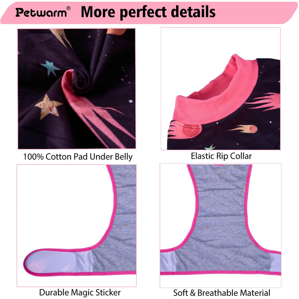 PetWarm dog galaxy orange abdomen protection highlights reduced mess after surgery