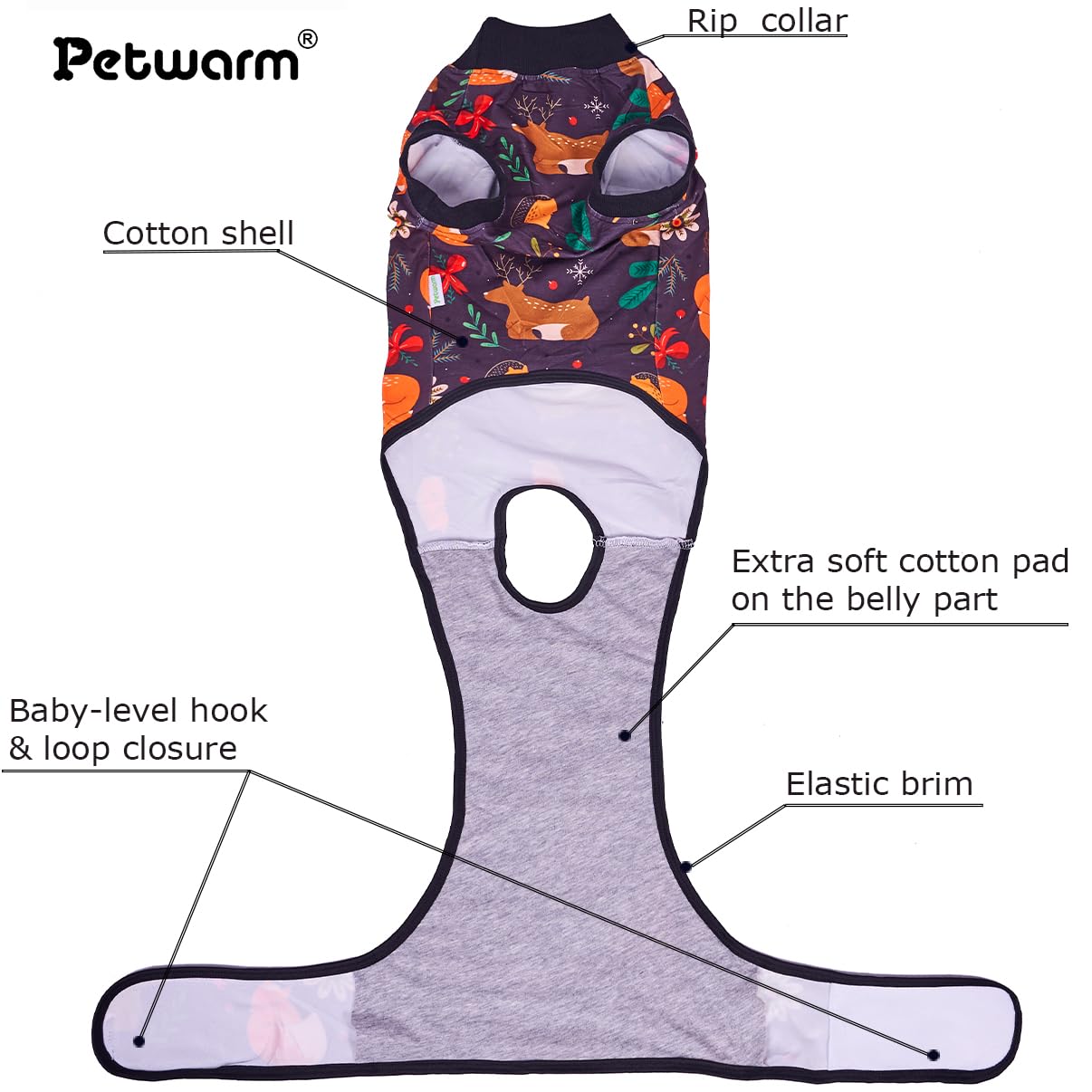 PetWarm dog recovery suit with zoo pattern design for post-op protection