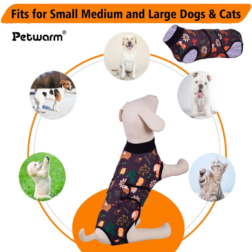 PetWarm dog surgery suit shown as machine washable for easy cleanup