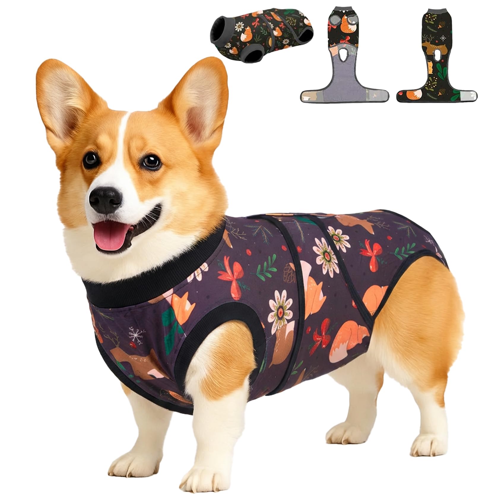PetWarm dog surgery suit on calm dog showing soft breathable fabric for comfort