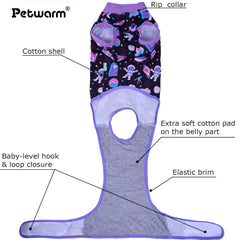 PetWarm dog surgical suit cosmic purple back view shows stylish protection