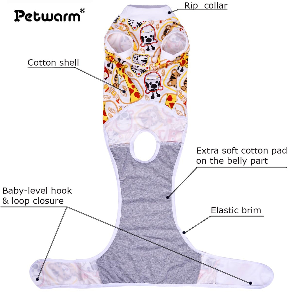 PetWarm dog surgical suit on dog in recovery demonstrates secure fit and reduced licking.