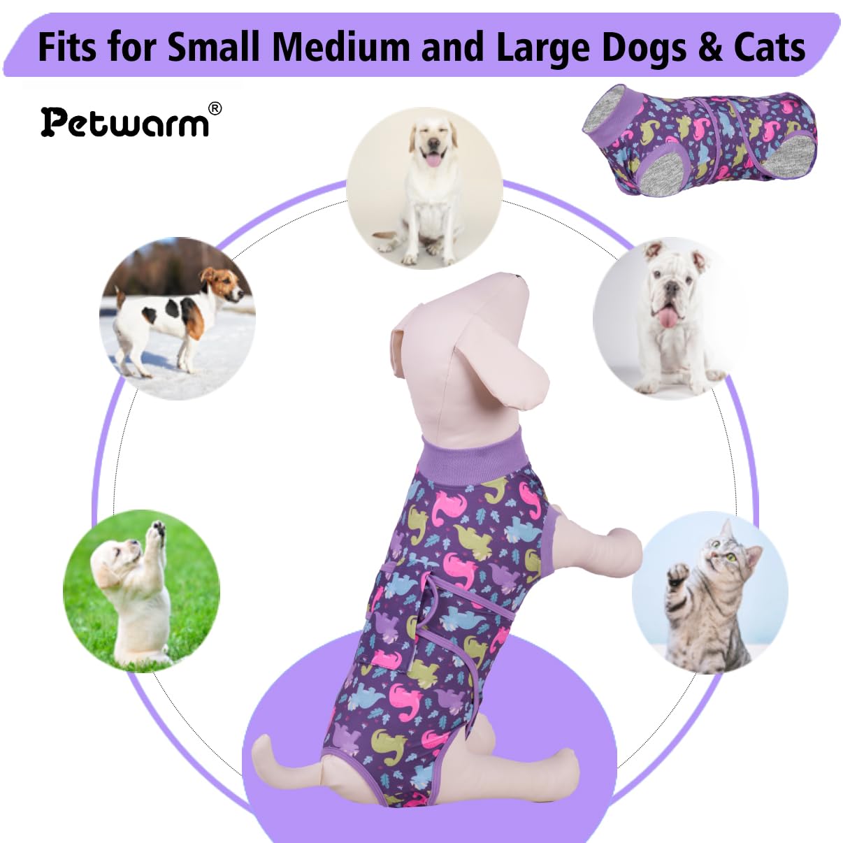 PetWarm Fashionable dog onesie worn at home increases style during recovery