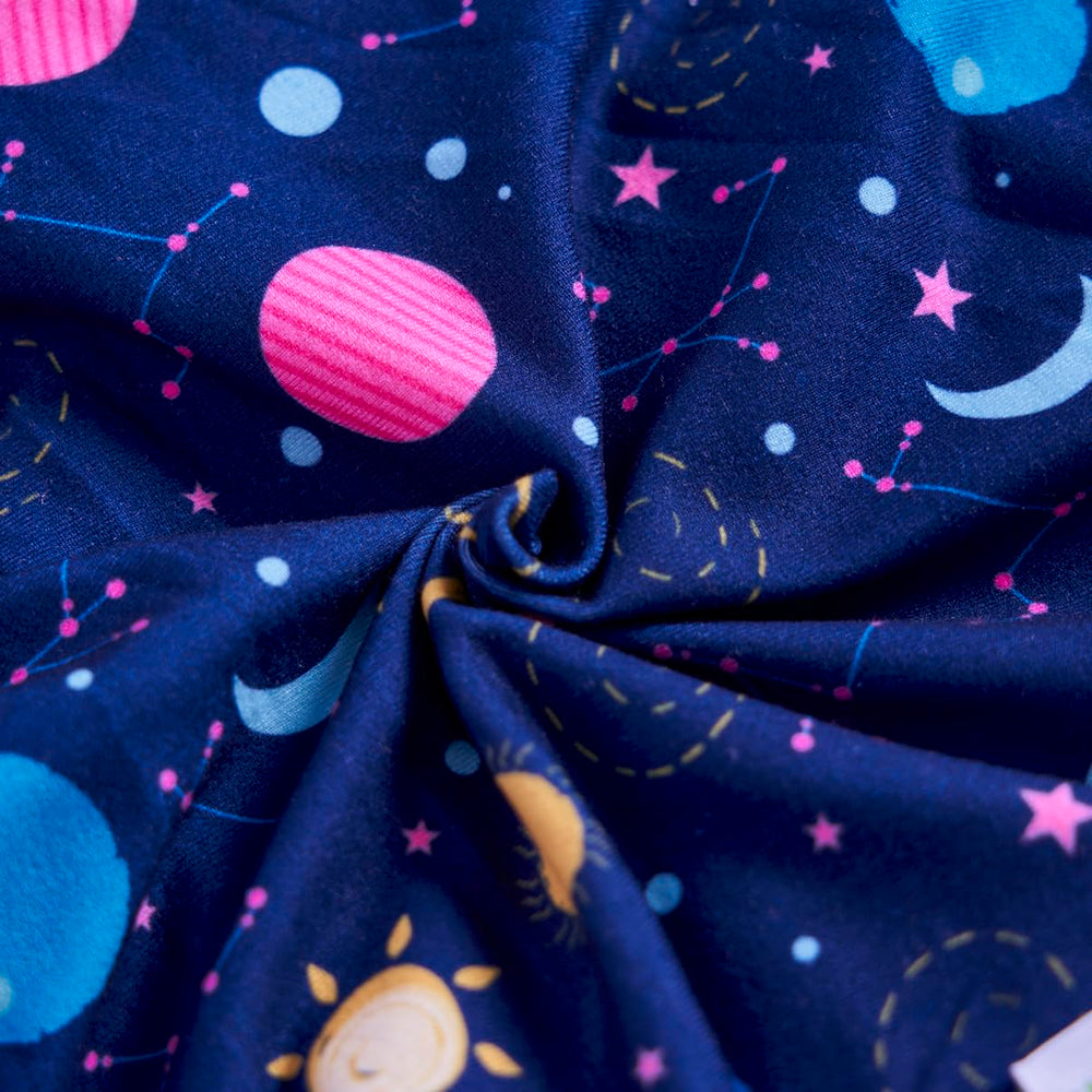 PetWarm galaxy-pattern dog suit overview highlighting versatile size range