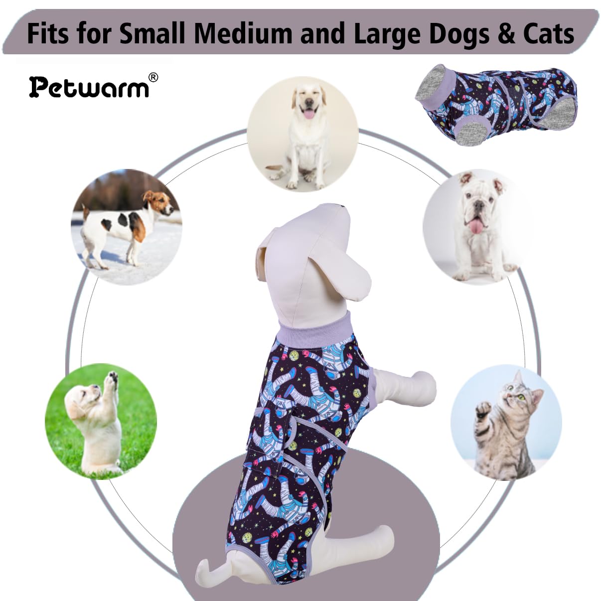 PetWarm machine-washable recovery suit for quick cleaning and hygiene after use.