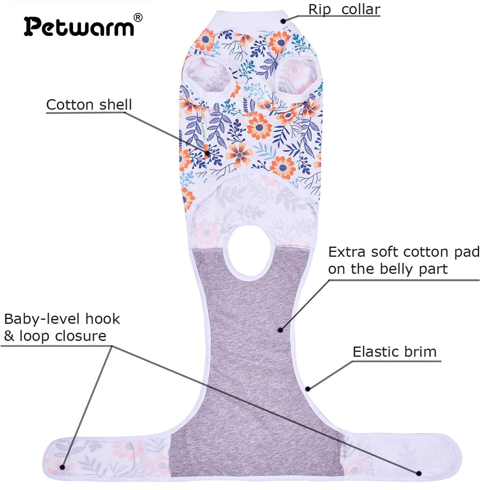 PetWarm post-surgery dog onesie back view showing secure fit and coverage for sensitive areas.