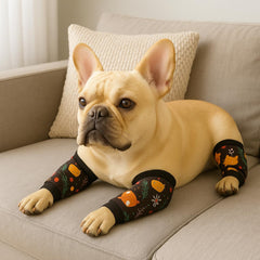 Petwarm recovery leg sleeves ribbed cuffs closeup showing secure fit.