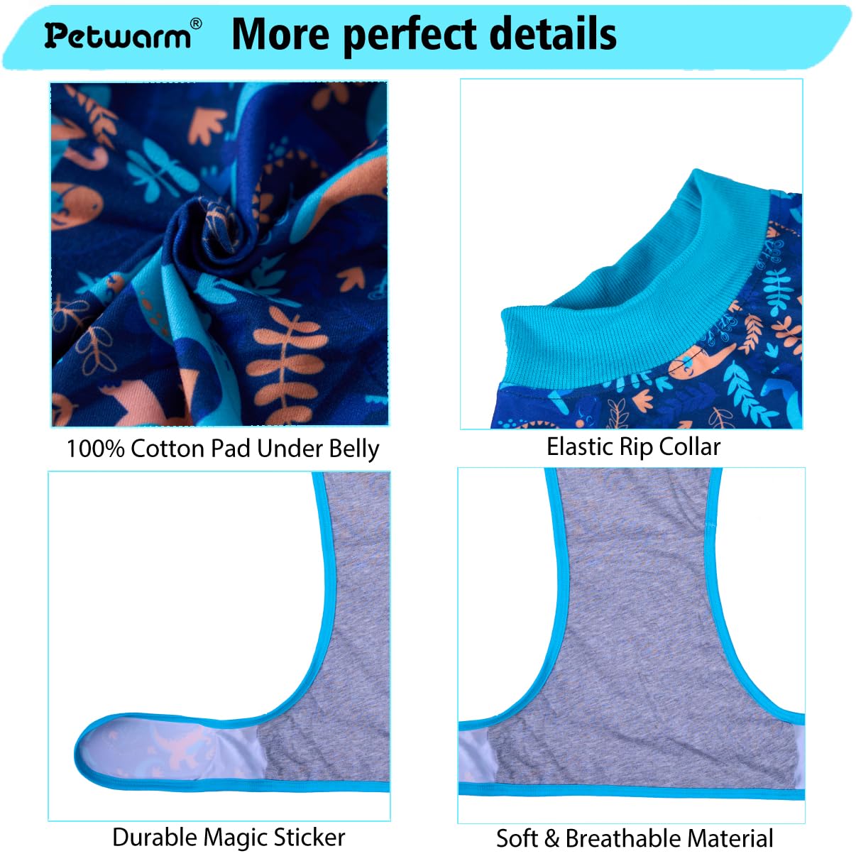 PetWarm recovery suit adjustable back-length enables easy on/off and a customized fit.