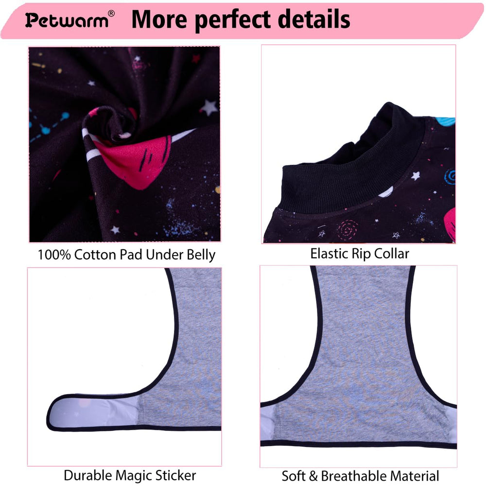 PetWarm recovery suit with adjustable back length for a personalized fit.