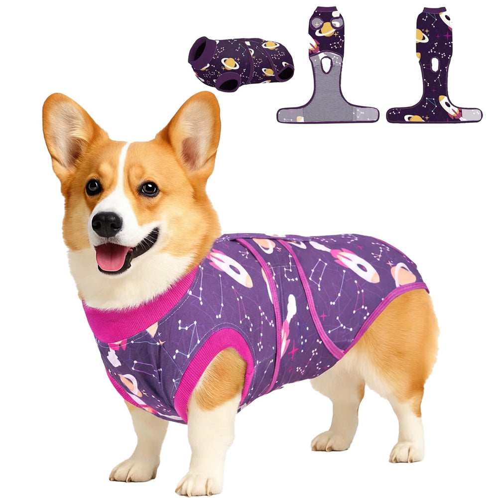 PetWarm Recovery Suit cosmic-pattern front-view protects areas and discourages licking