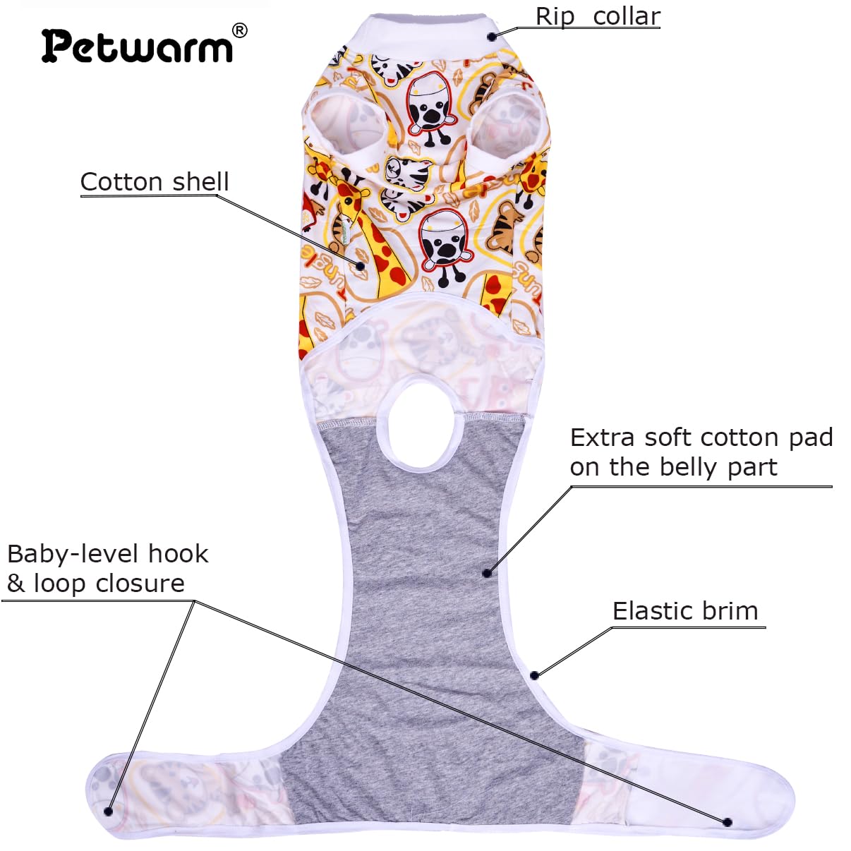 PetWarm Recovery Suit back view showing full abdominal coverage for healing