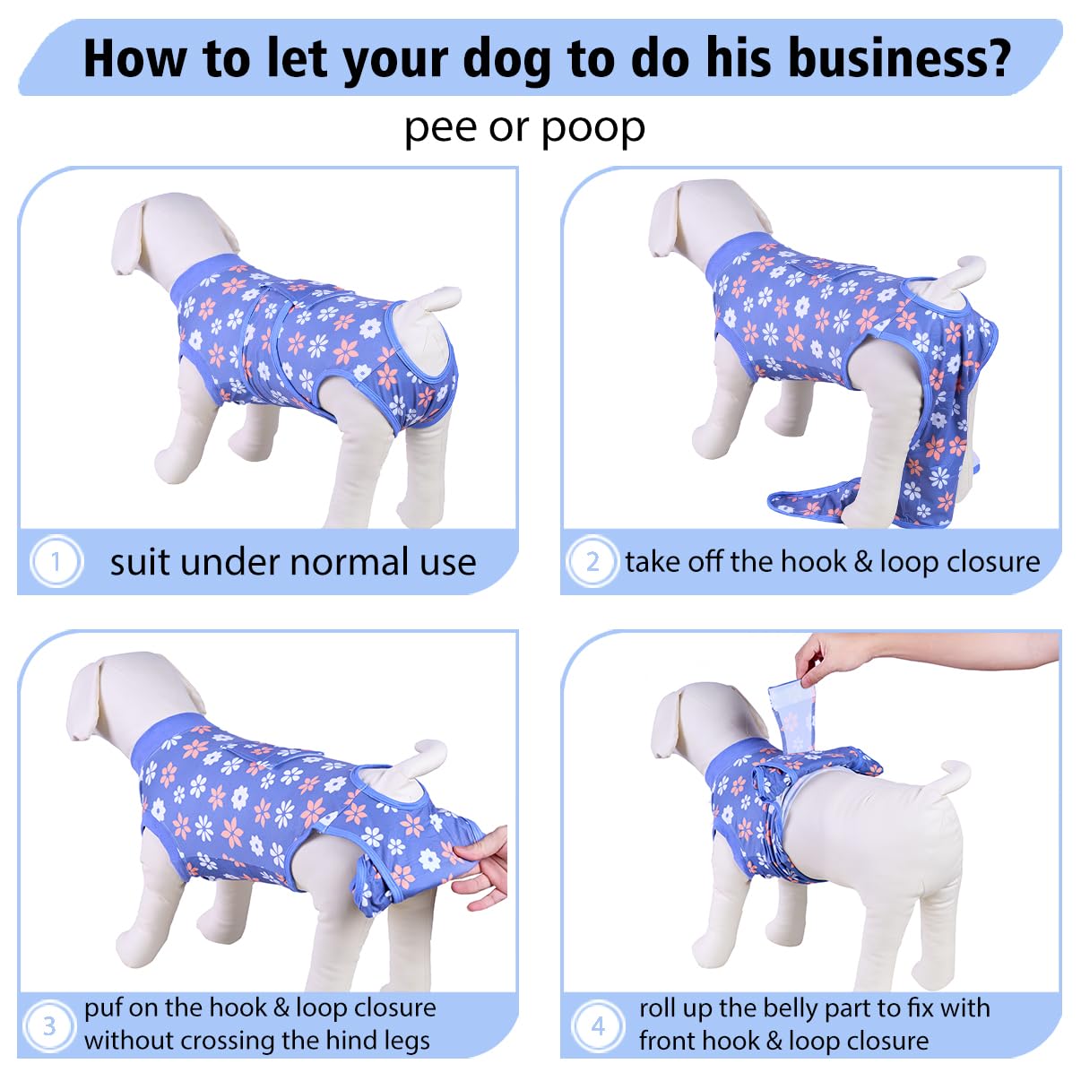 PetWarm Recovery suit easy on-off design facilitates meals and potty breaks
