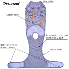 PetWarm grey monkey-pattern recovery suit shows playful style with effective protection.