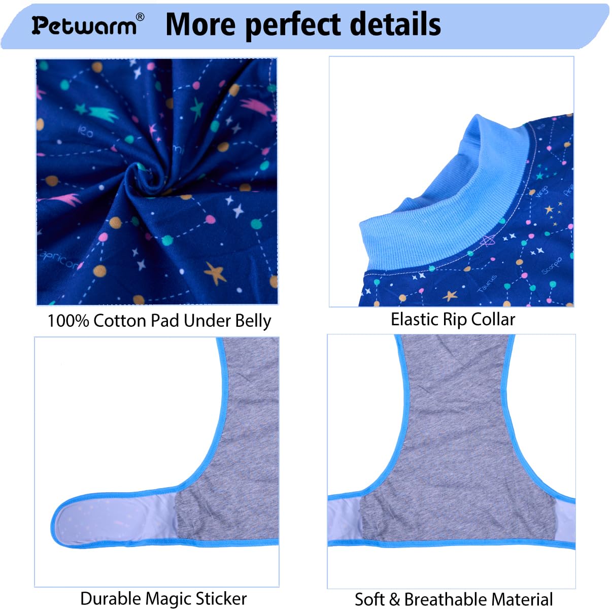 PetWarm spay-neuter recovery suit on a dog showing wound-protective design.