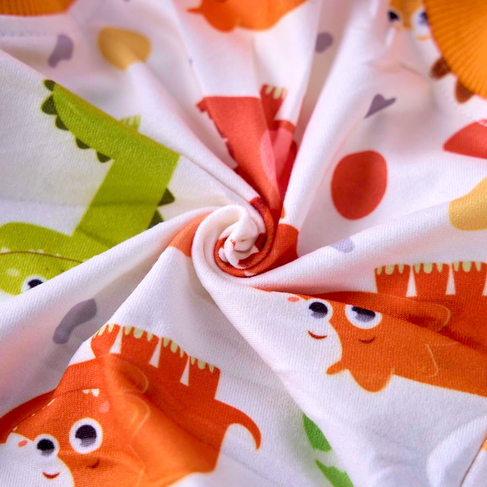 petwarm yellow dinosaur-pattern dog onesie pack-shot highlighting cheerful design