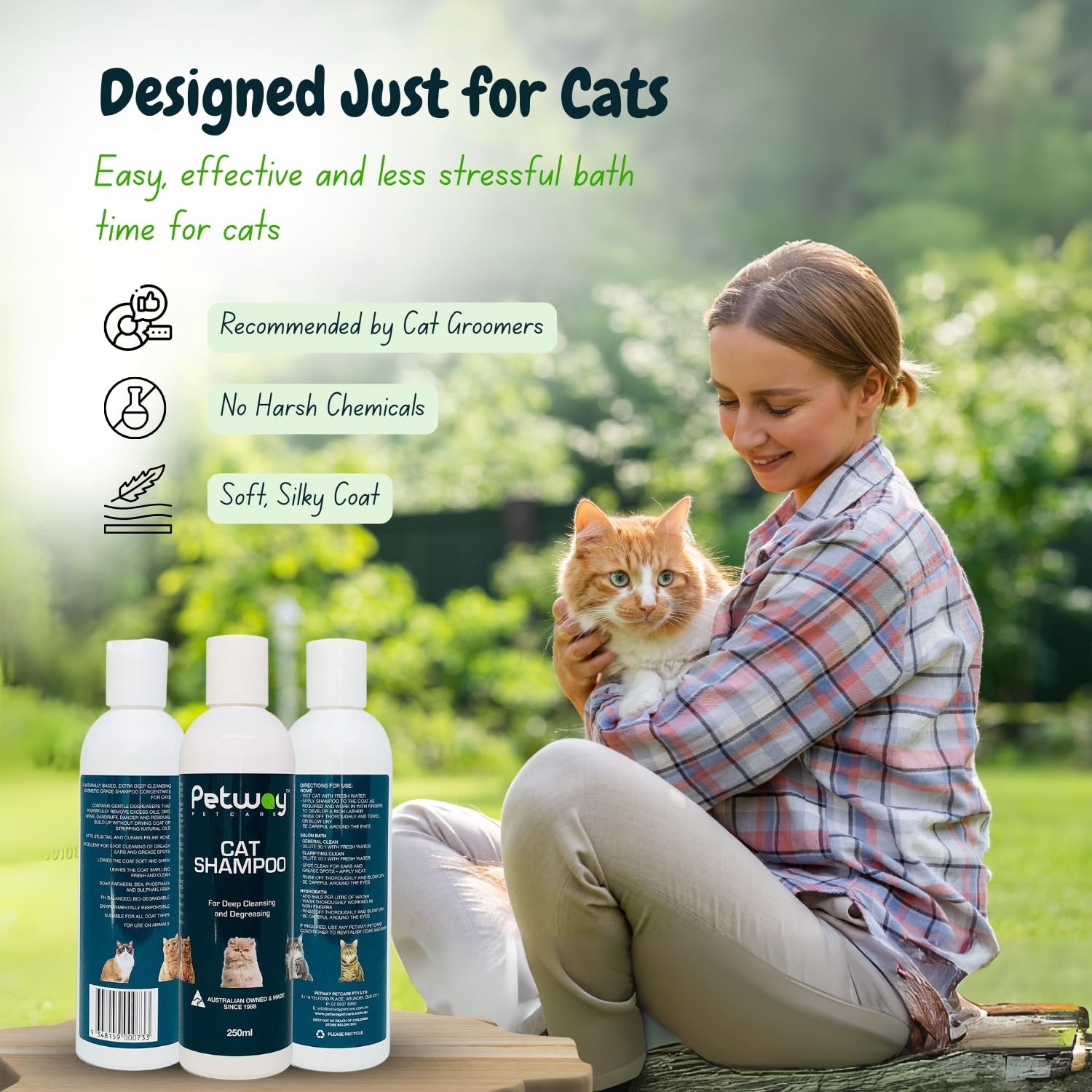 Petway Petcare Cat Shampoo cat in bath, calming experience and deep cleanse