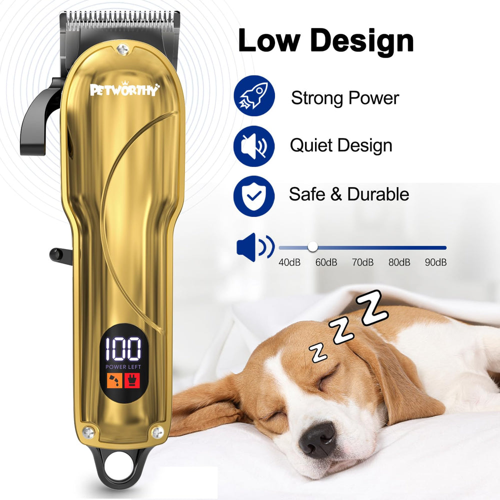 PETWORTHY Quiet Dog Grooming Kit 4-guide-combs assembly supports varied lengths.