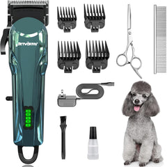 PETWORTHY Quiet Dog Grooming Kit front view showing compact cordless design for easy home grooming.