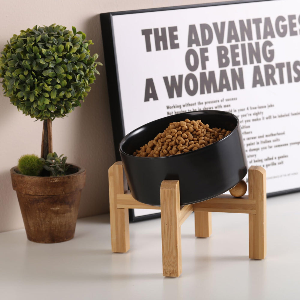 Petygooing modern-boho-wood-stand blends with home decor while feeding.
