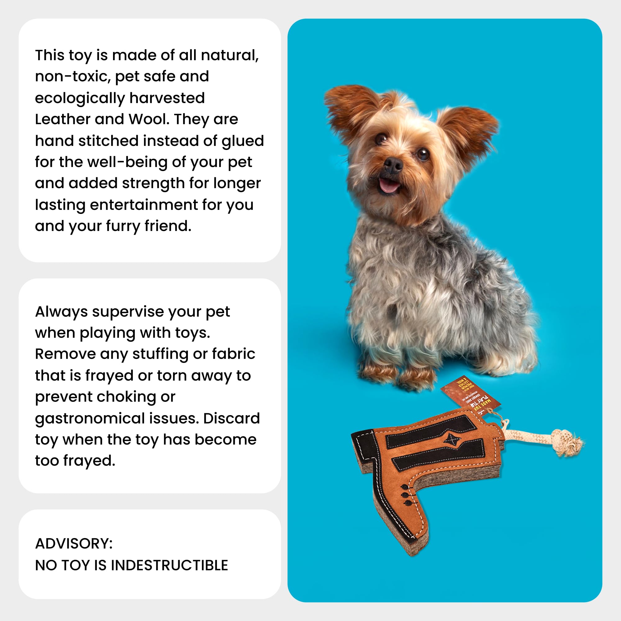 PetYupp Interactive play with dog using the Cowboy Boot Leather Chew Toy.