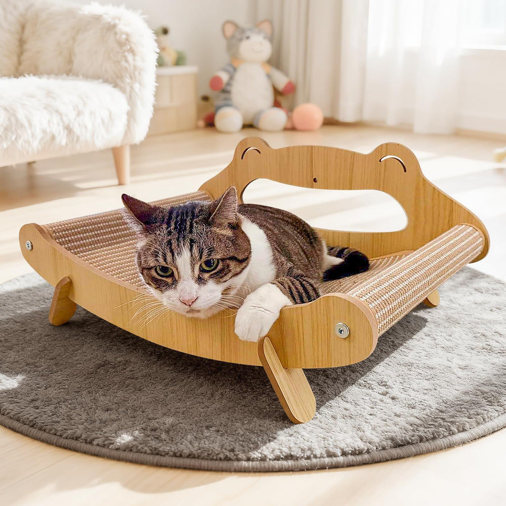 PetZen Garden sisal scratcher bed with wood frame for durable scratching and lounging