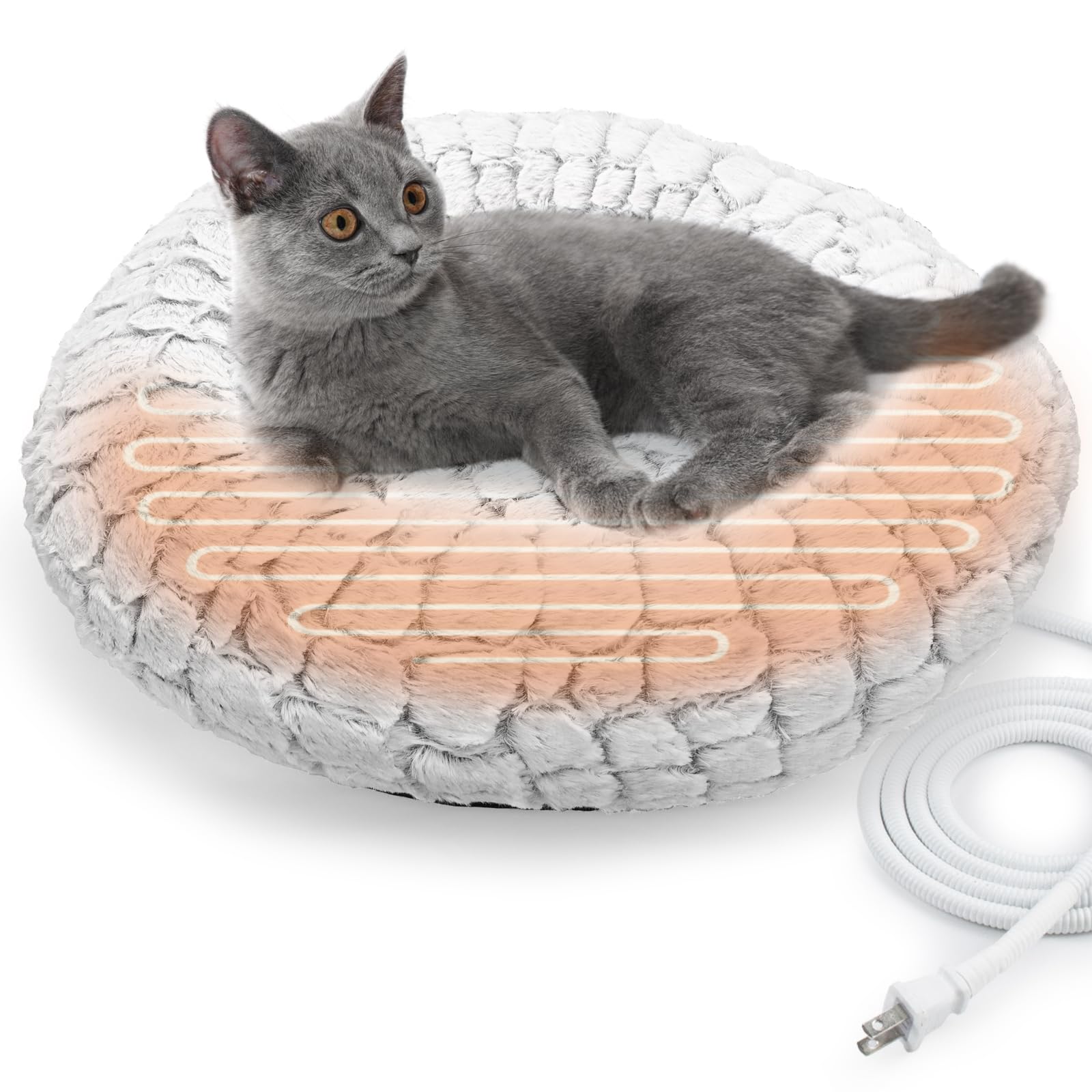 PETZOOKA heated cat bed round top view shows cozy warmth for indoor cats