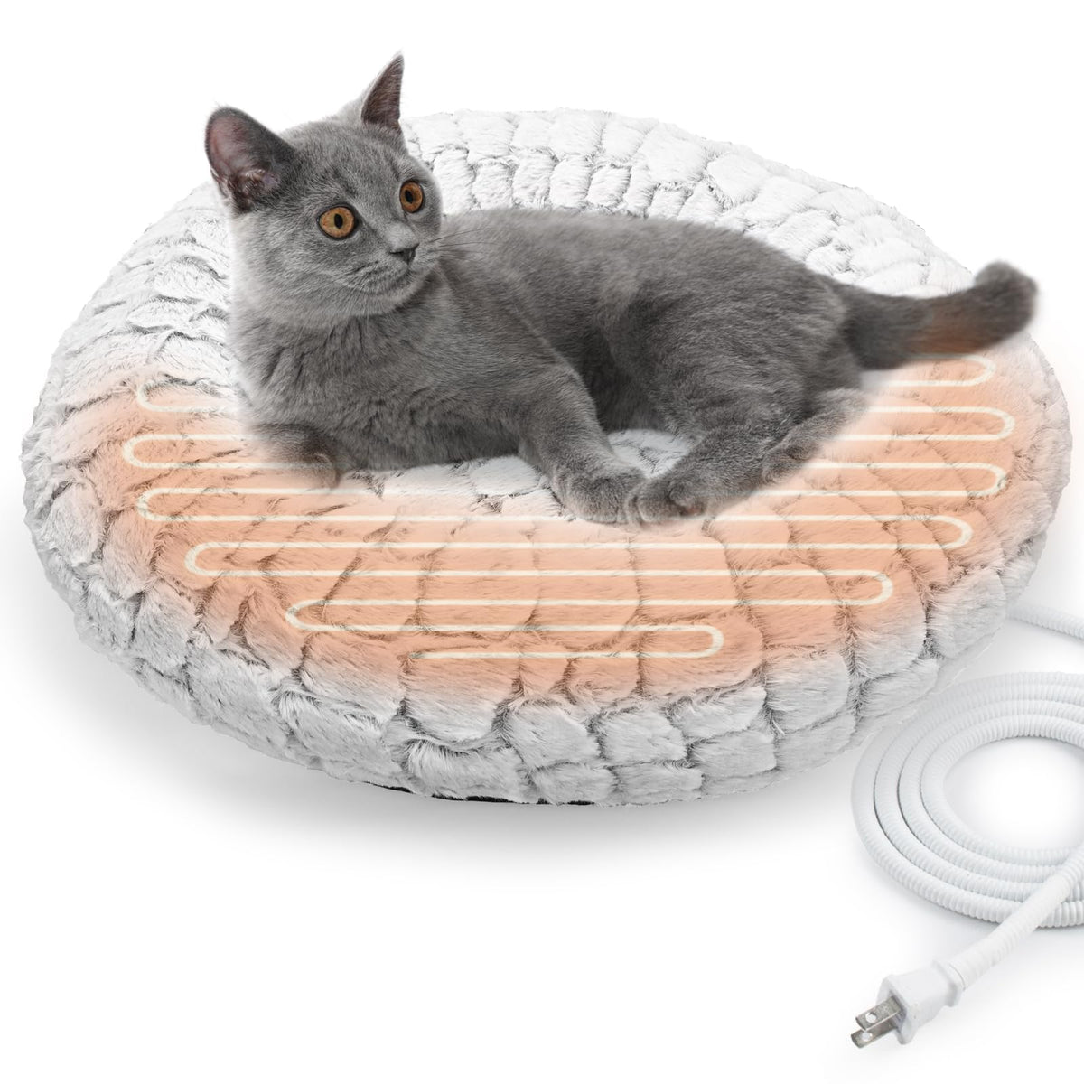 PETZOOKA heated cat bed round top view shows cozy warmth for indoor cats
