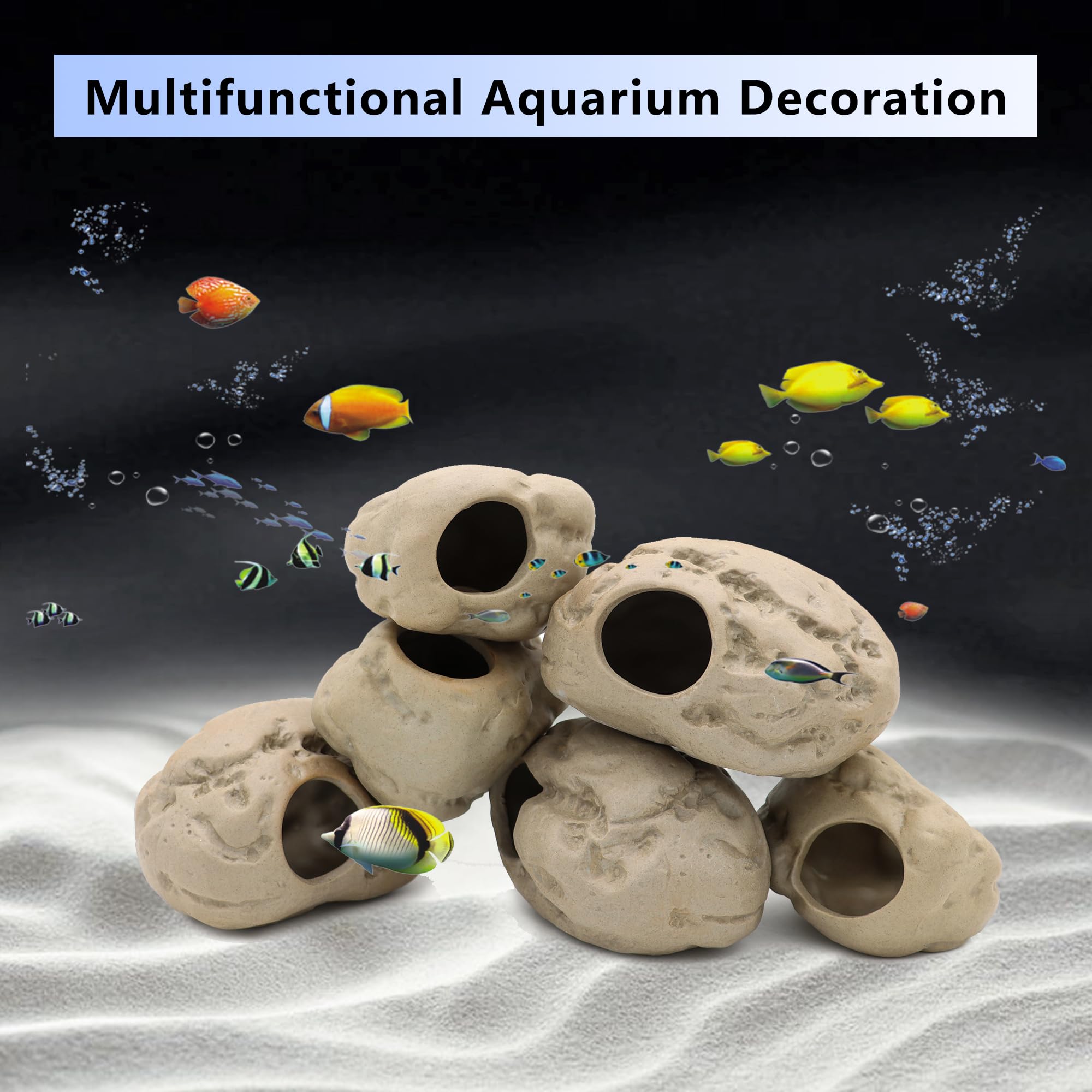 Pewyoke ceramic aquarium cave scene promotes resting and exploring within tank.