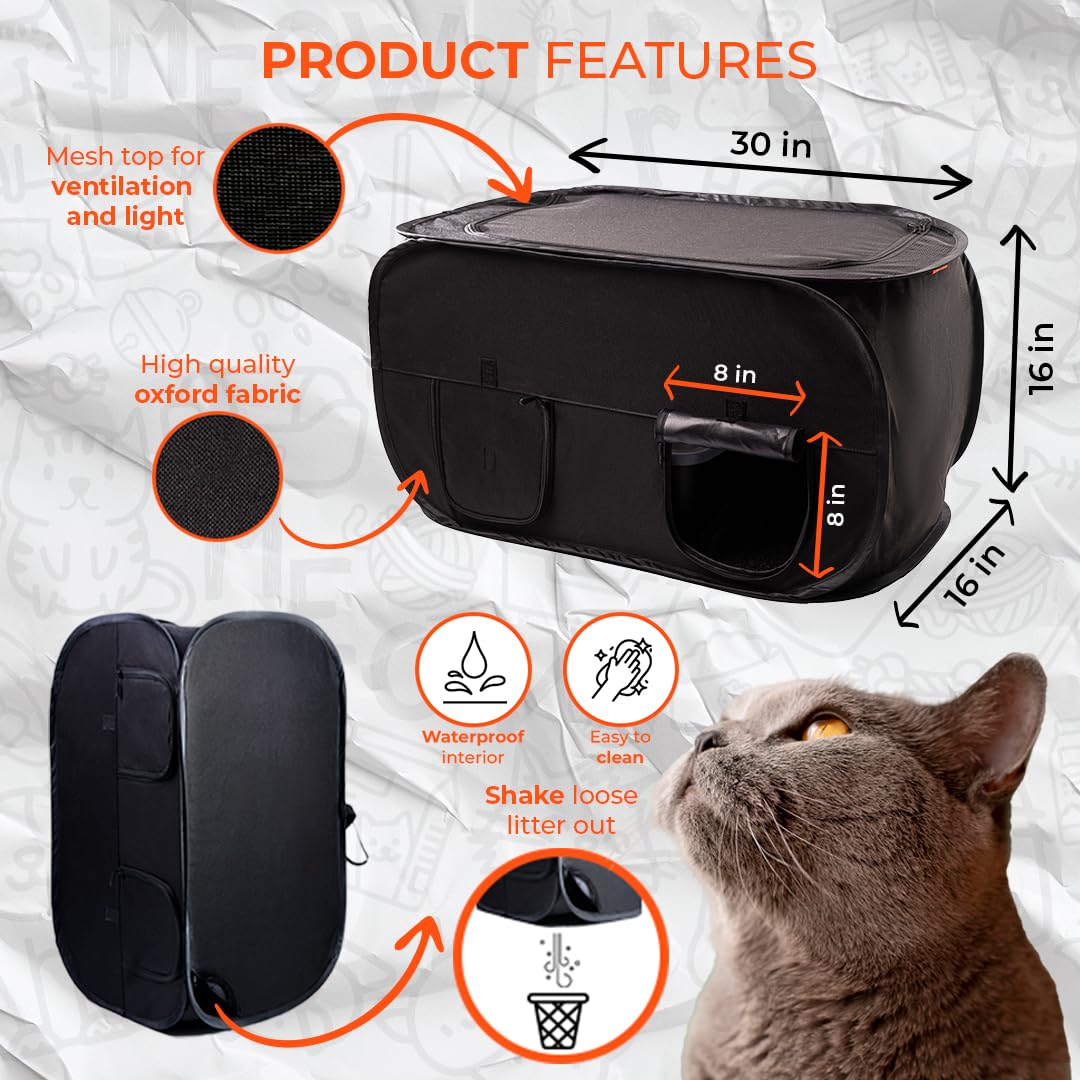 PEXTER cat litter box enclosure scoop pocket keeps the scoop within reach
