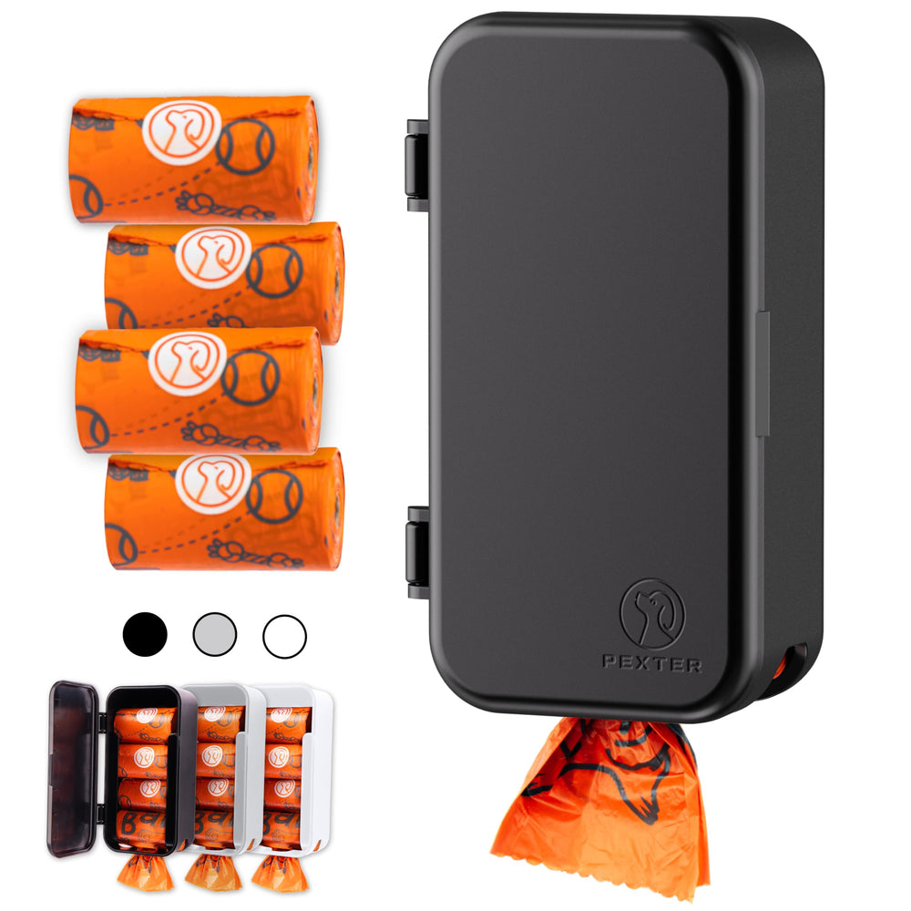 PEXTER dog poop bag dispenser wall-mount with easy-access bags for quick cleanup.