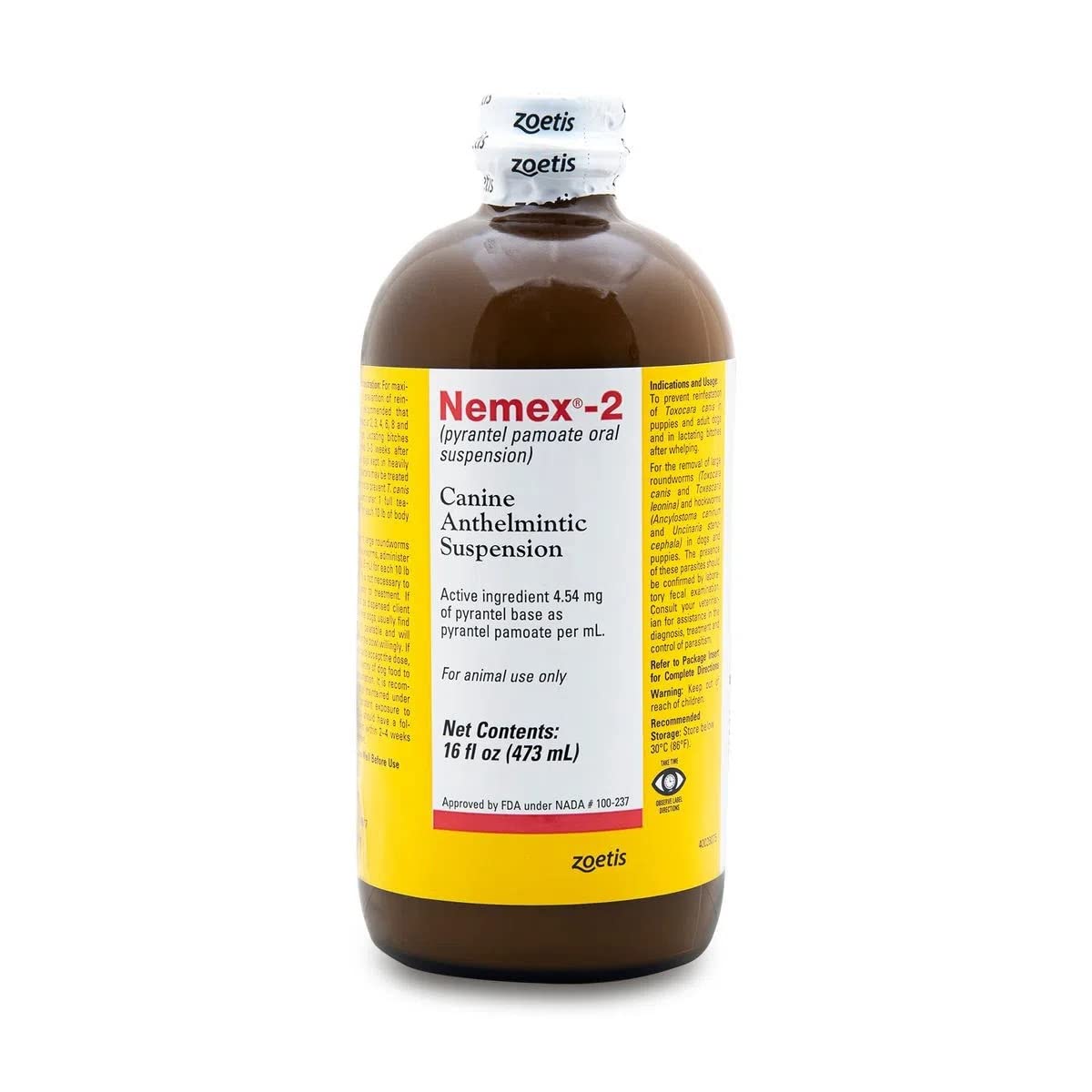 Pfizer Nemex 16 oz bottle pour for convenient worm control in dogs.