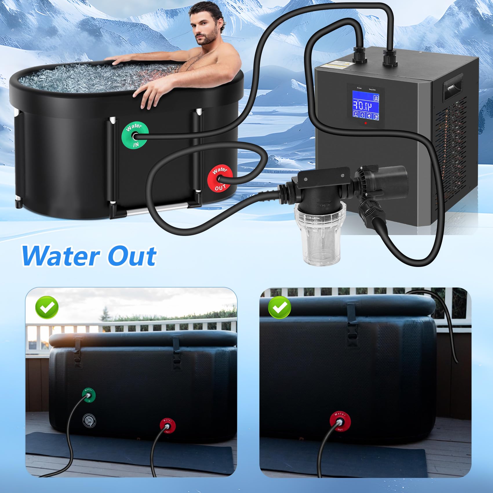 phabcf ice bath filter exterior ensuring smooth water flow.