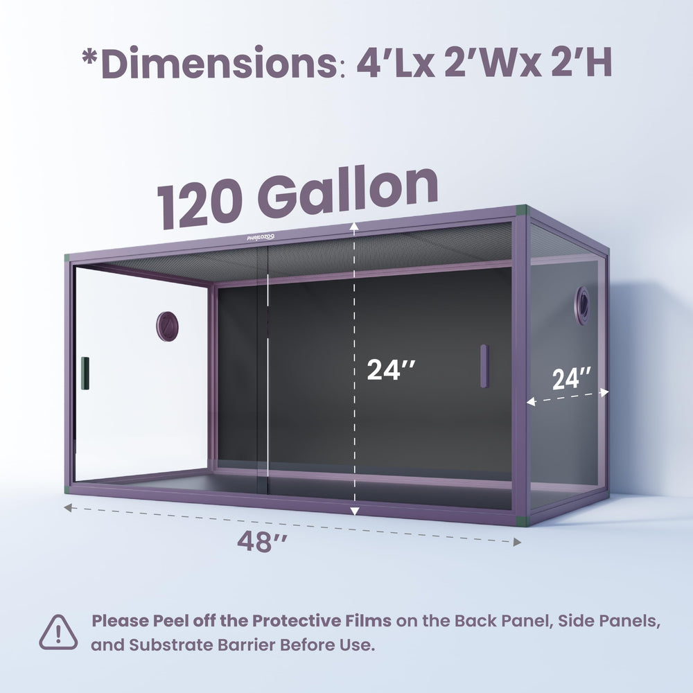 Phailozoo 120G Bearded Dragon Tank side view shows depth for climbables and enrichment