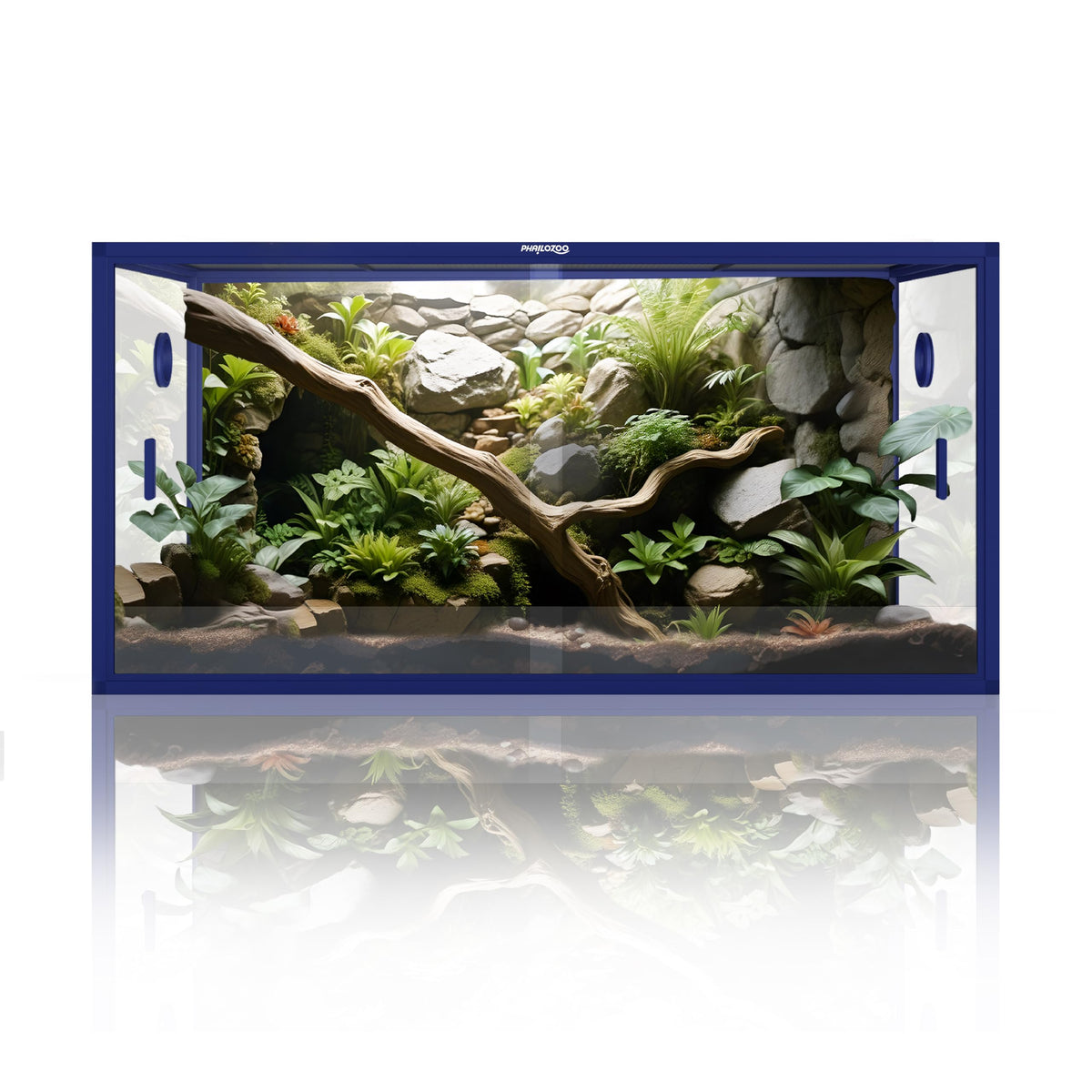 Phailozoo 120-gallon tank front doors, secure access for easy daily care and feeding.