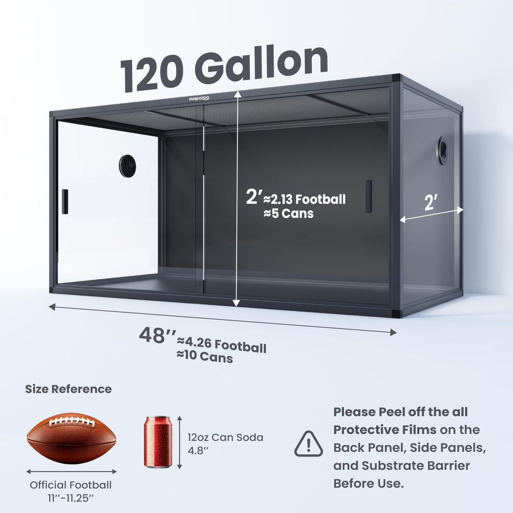 Phailozoo 120 gallon top ventilation highlights breathable design for habitat health
