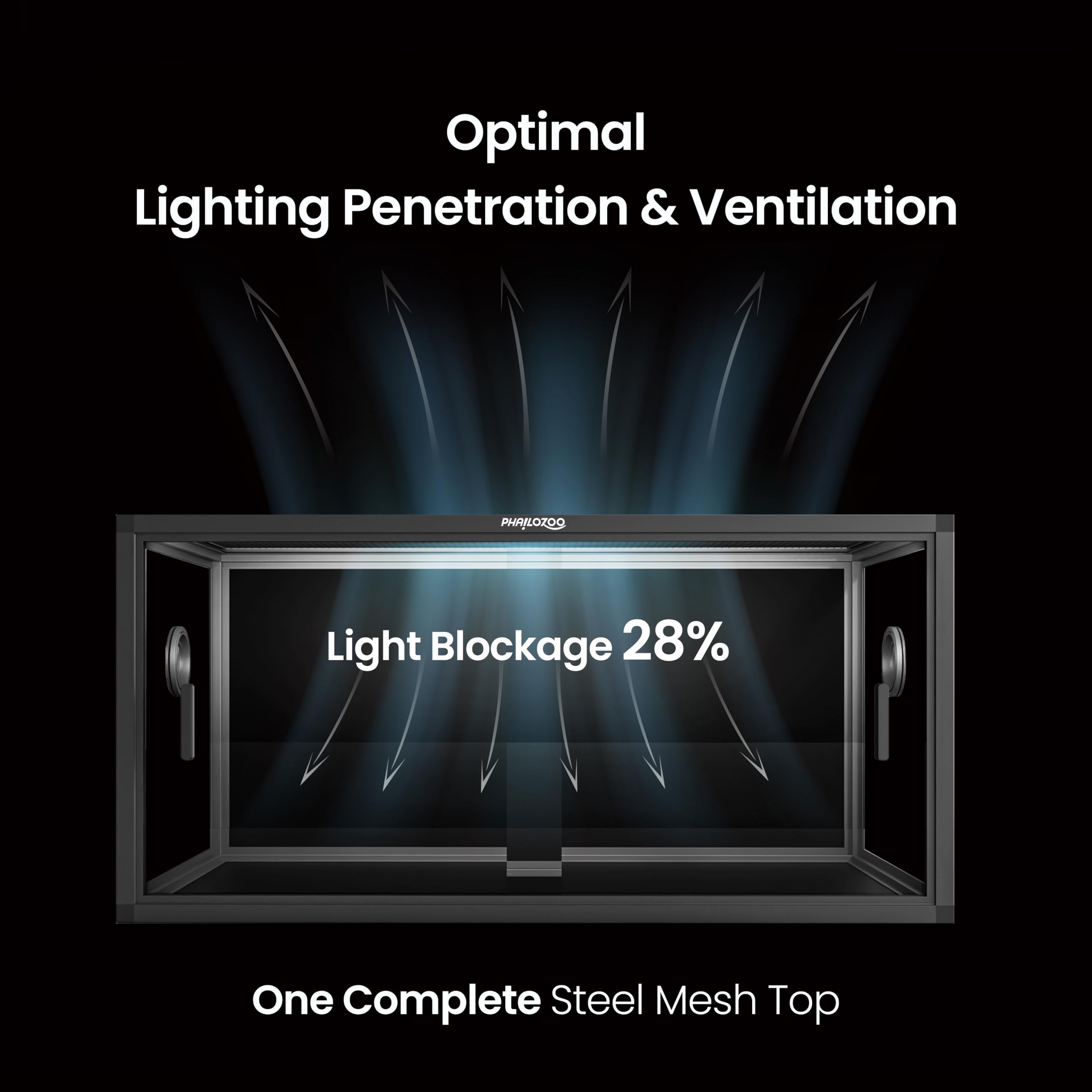 Phailozoo 50-gallon tank top screen highlighting ventilation and lighting compatibility
