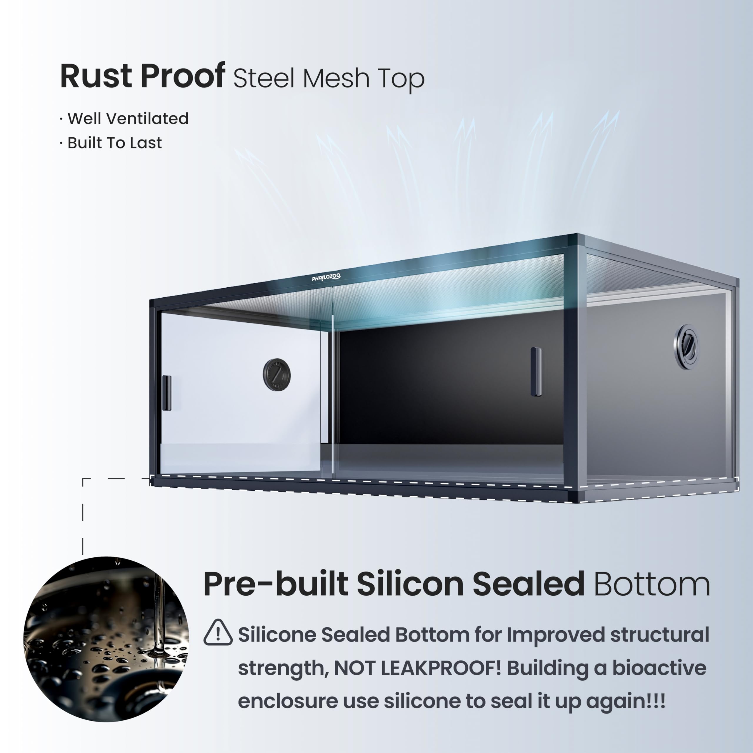 Phailozoo 85 gallon top screen ventilation highlights airflow and clear viewing for reptiles