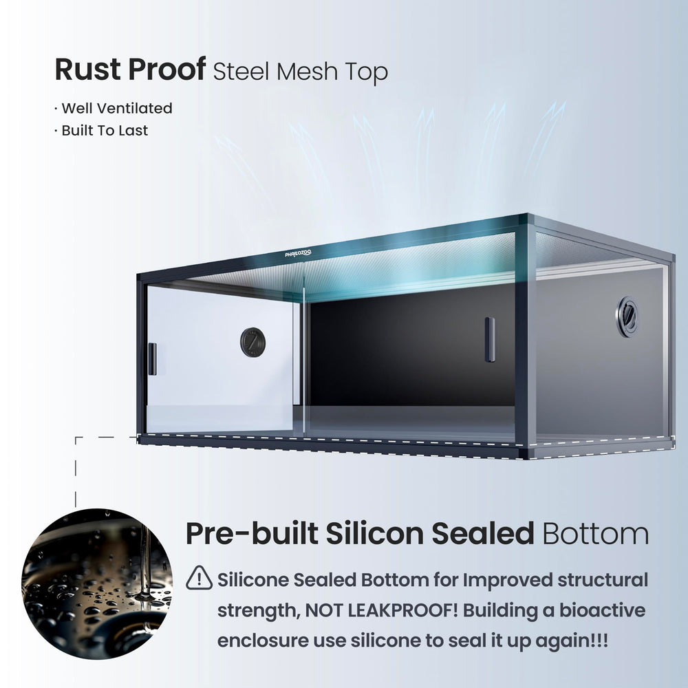 Phailozoo 85 gallon top screen ventilation highlights airflow and clear viewing for reptiles