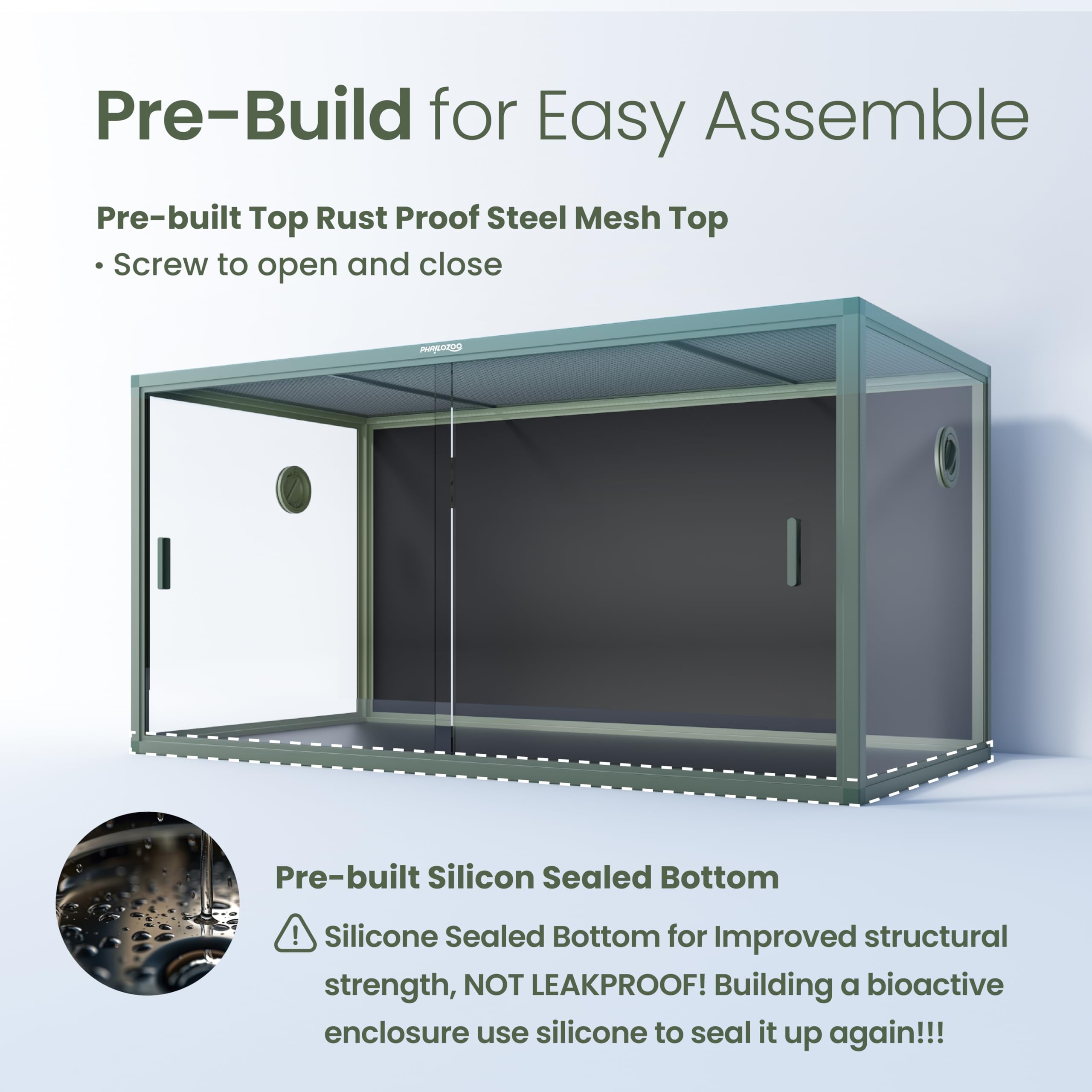Phailozoo tempered glass doors close-up emphasizing durability and scratch resistance.