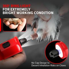 PHALANX dog-nail-grinder in action shows quiet motor for stress-free grooming.